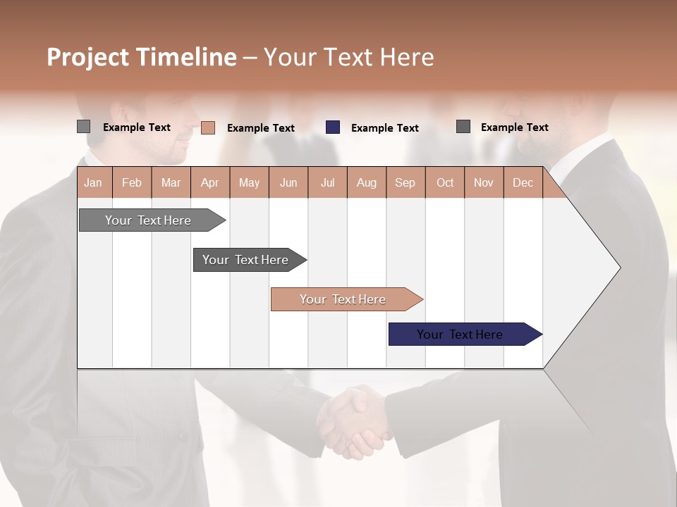 Two Men Shaking Hands In Front Of A Group Of People PowerPoint Template