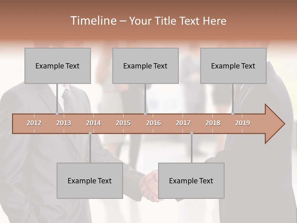 Two Men Shaking Hands In Front Of A Group Of People PowerPoint Template