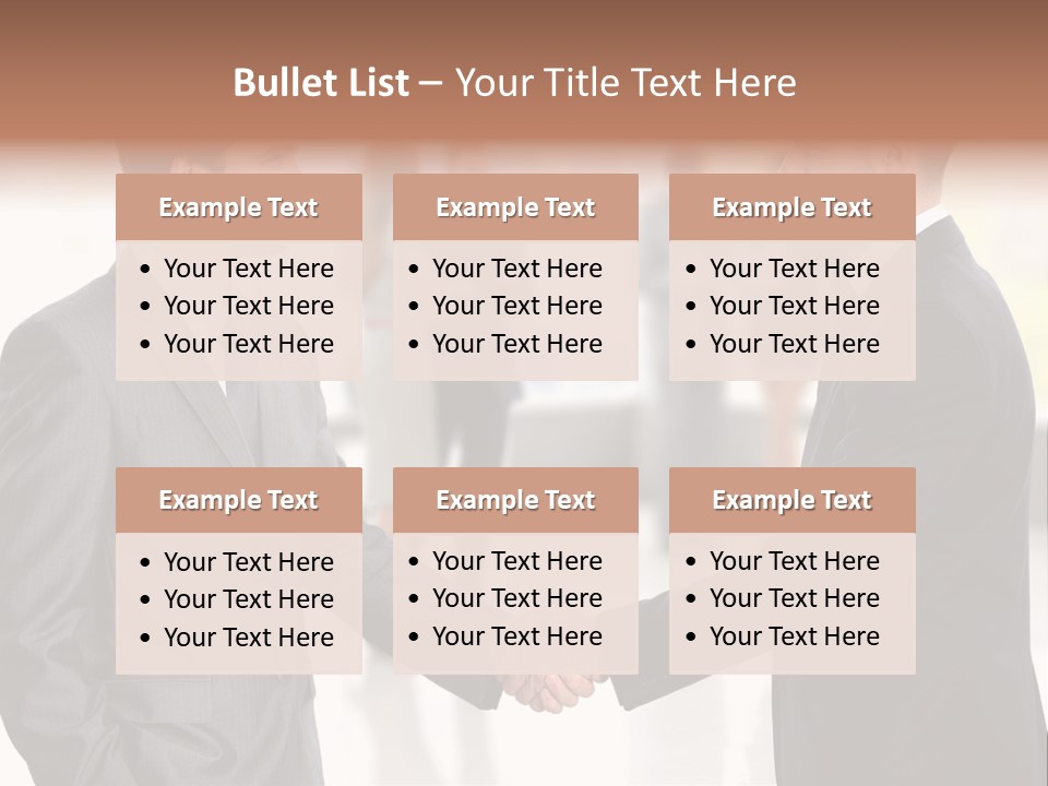 Two Men Shaking Hands In Front Of A Group Of People PowerPoint Template