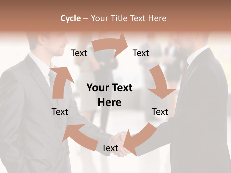 Two Men Shaking Hands In Front Of A Group Of People PowerPoint Template