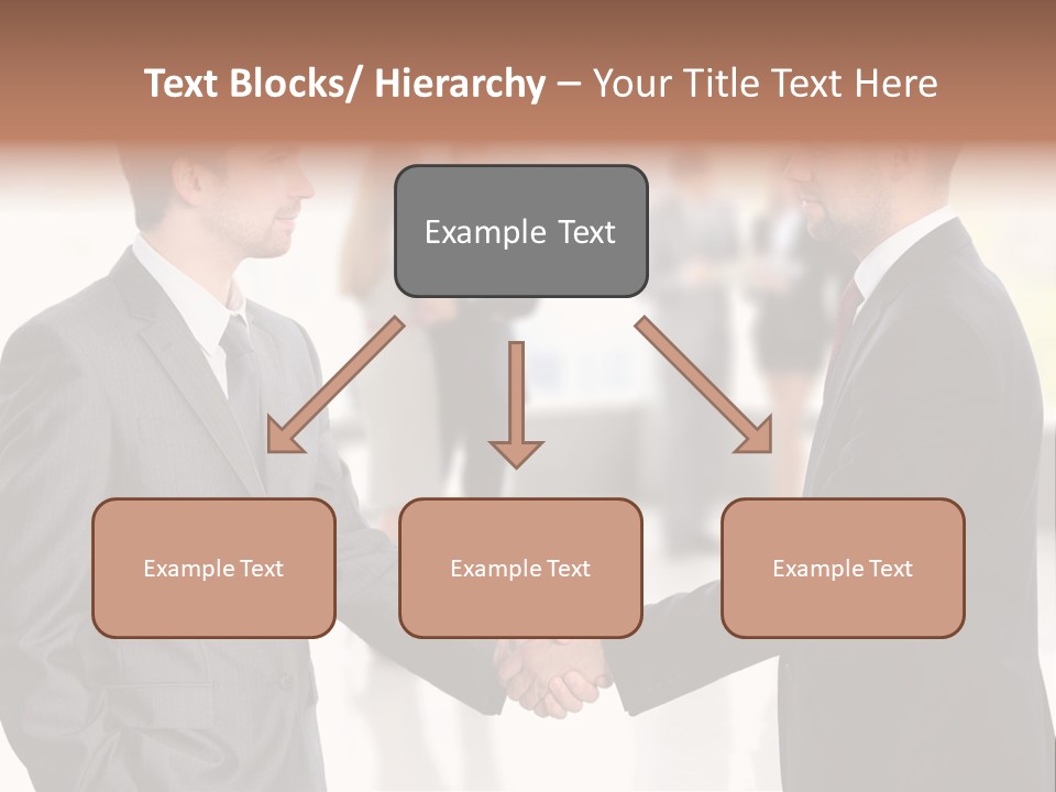 Two Men Shaking Hands In Front Of A Group Of People PowerPoint Template