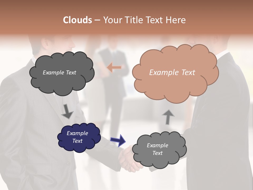 Two Men Shaking Hands In Front Of A Group Of People PowerPoint Template