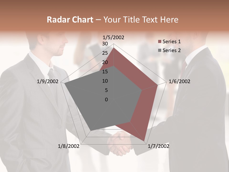 Two Men Shaking Hands In Front Of A Group Of People PowerPoint Template