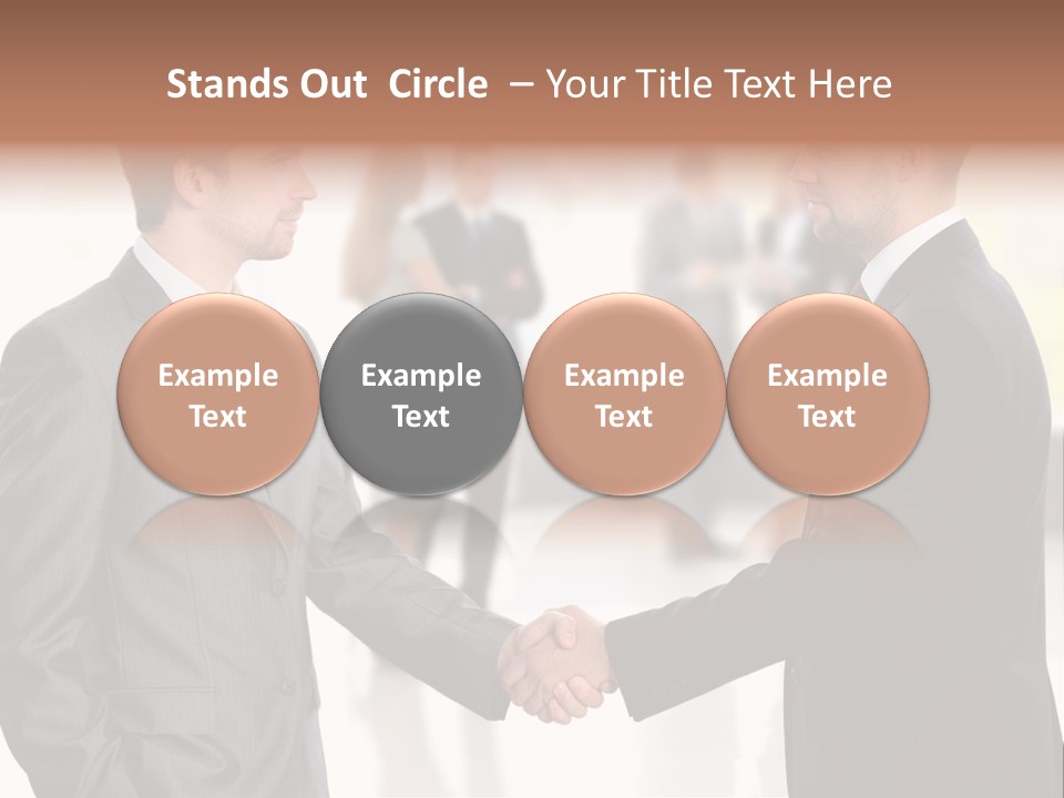 Two Men Shaking Hands In Front Of A Group Of People PowerPoint Template
