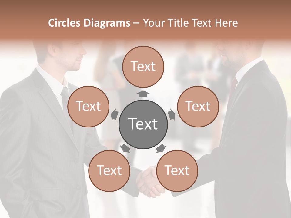 Two Men Shaking Hands In Front Of A Group Of People PowerPoint Template