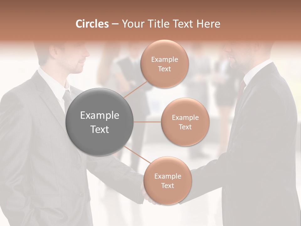 Two Men Shaking Hands In Front Of A Group Of People PowerPoint Template