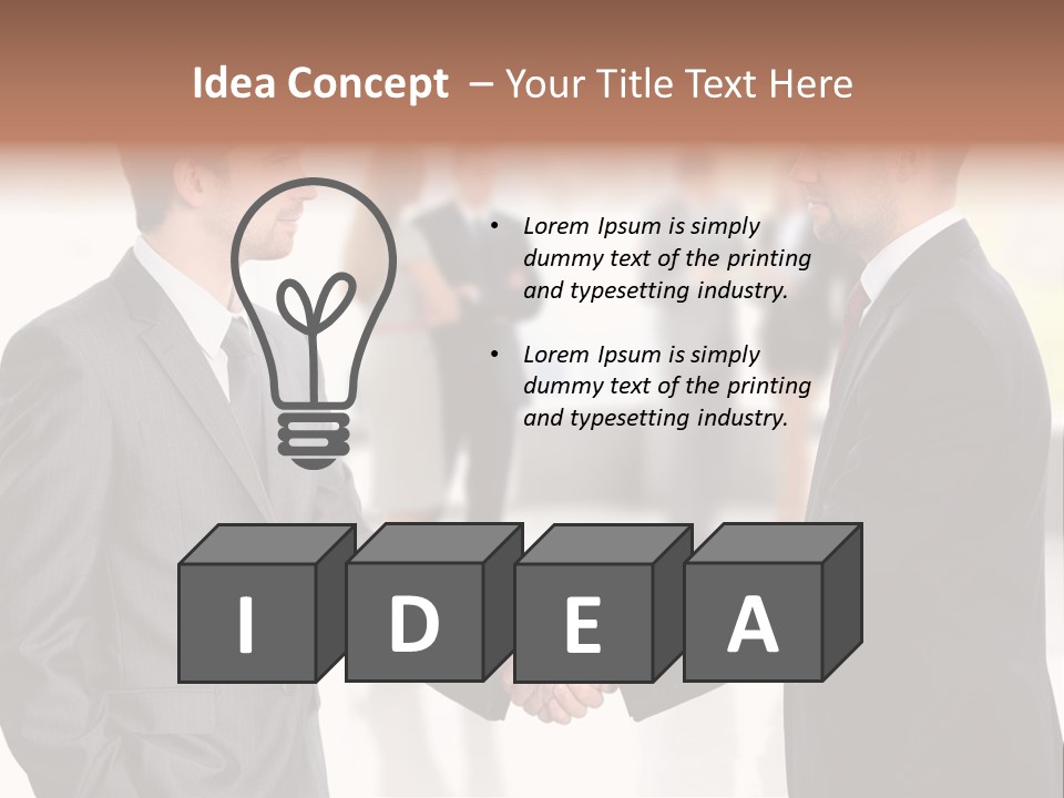 Two Men Shaking Hands In Front Of A Group Of People PowerPoint Template