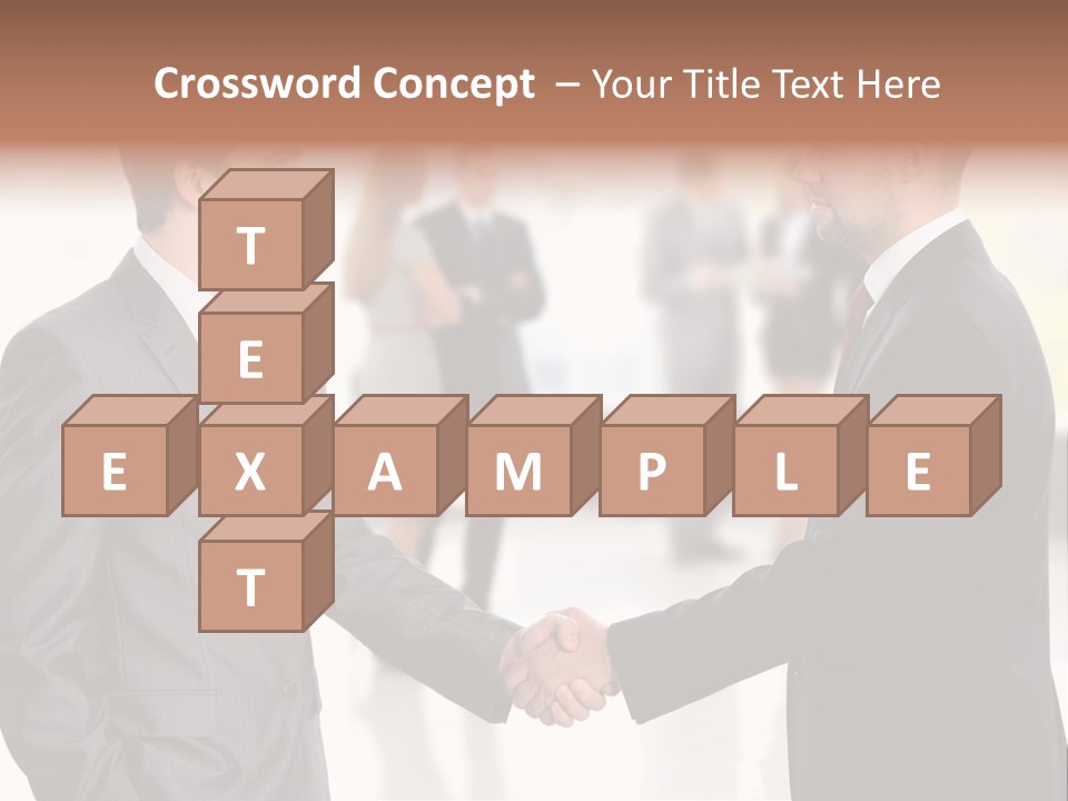 Two Men Shaking Hands In Front Of A Group Of People PowerPoint Template