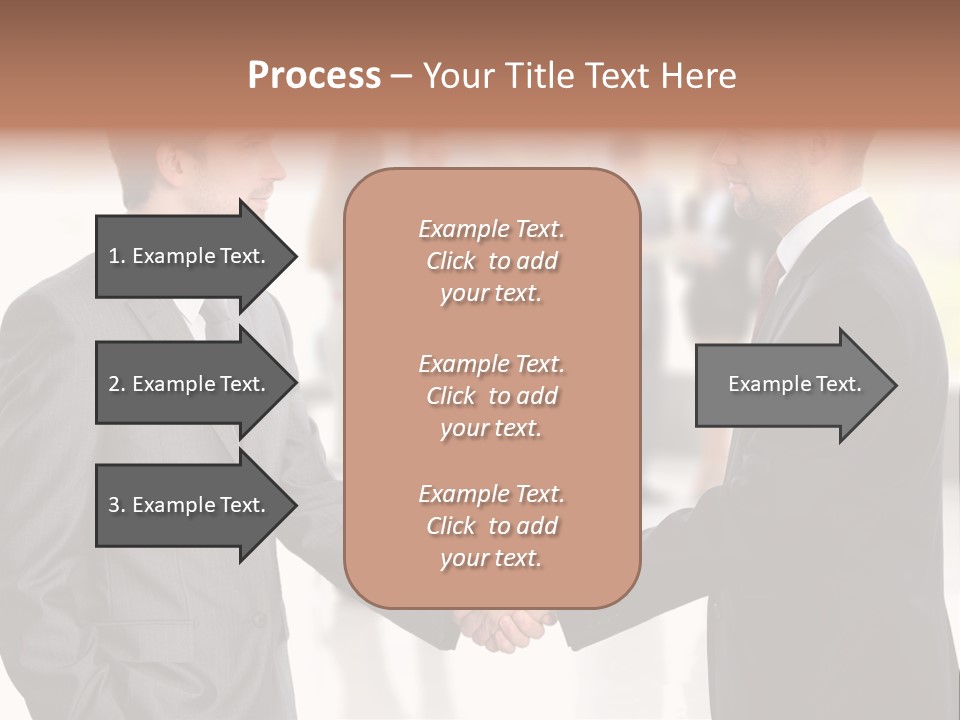 Two Men Shaking Hands In Front Of A Group Of People PowerPoint Template