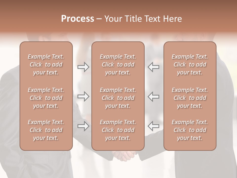 Two Men Shaking Hands In Front Of A Group Of People PowerPoint Template
