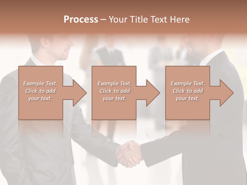 Two Men Shaking Hands In Front Of A Group Of People PowerPoint Template