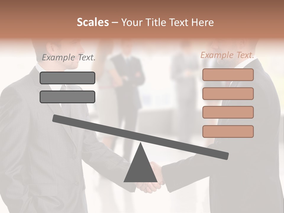Two Men Shaking Hands In Front Of A Group Of People PowerPoint Template