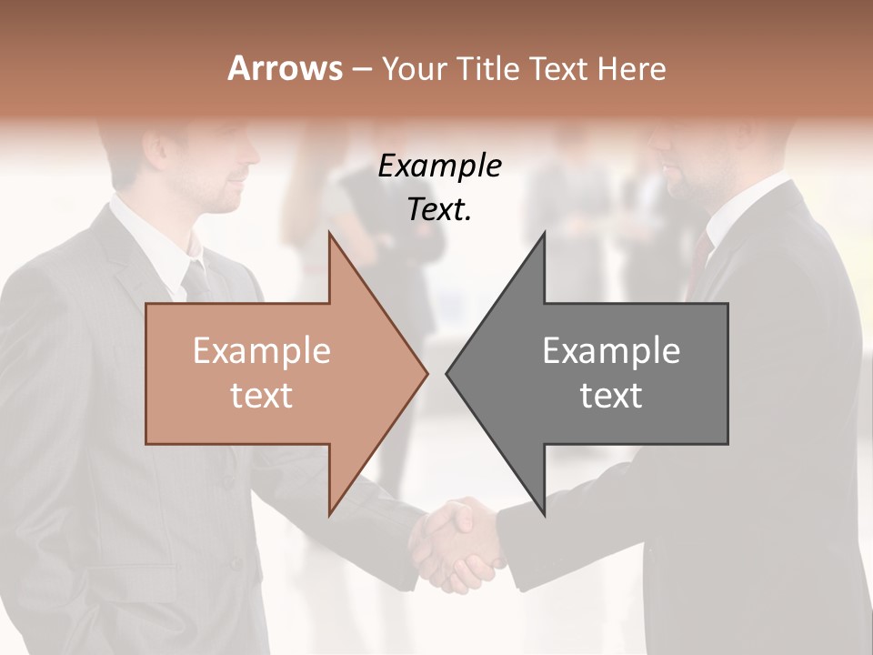 Two Men Shaking Hands In Front Of A Group Of People PowerPoint Template