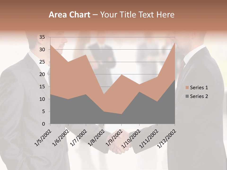 Two Men Shaking Hands In Front Of A Group Of People PowerPoint Template