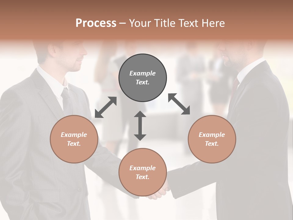 Two Men Shaking Hands In Front Of A Group Of People PowerPoint Template