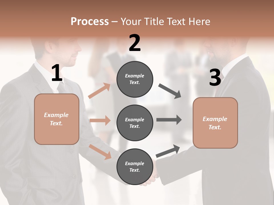 Two Men Shaking Hands In Front Of A Group Of People PowerPoint Template