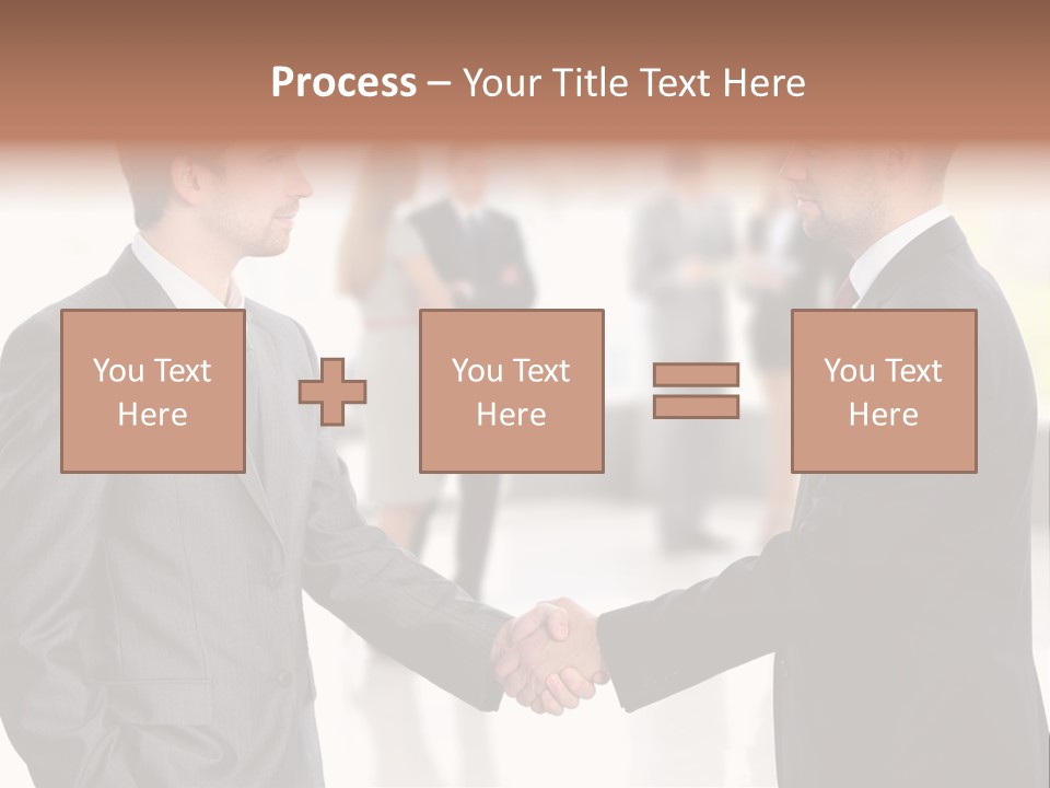 Two Men Shaking Hands In Front Of A Group Of People PowerPoint Template