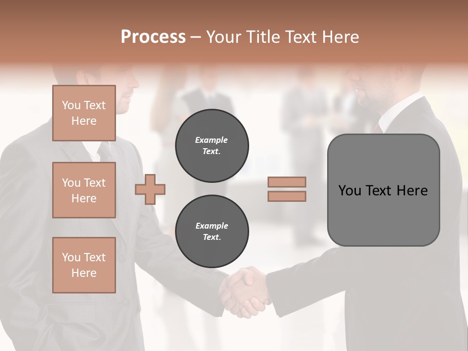 Two Men Shaking Hands In Front Of A Group Of People PowerPoint Template