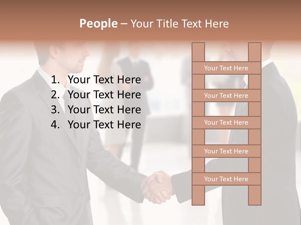 Two Men Shaking Hands In Front Of A Group Of People PowerPoint Template