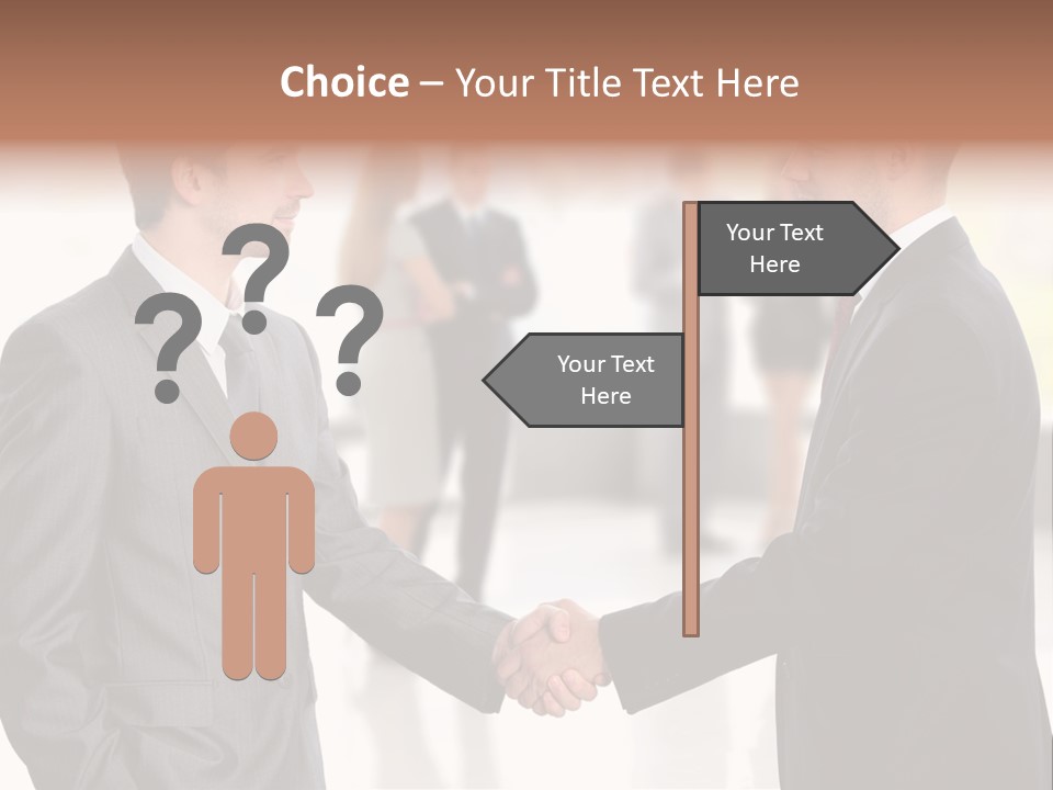 Two Men Shaking Hands In Front Of A Group Of People PowerPoint Template