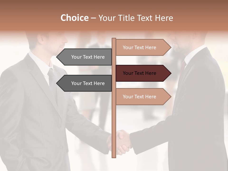 Two Men Shaking Hands In Front Of A Group Of People PowerPoint Template