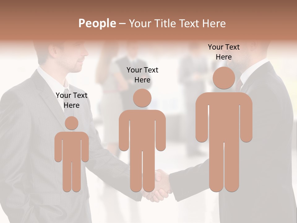 Two Men Shaking Hands In Front Of A Group Of People PowerPoint Template