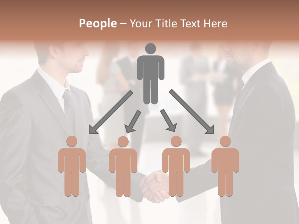Two Men Shaking Hands In Front Of A Group Of People PowerPoint Template