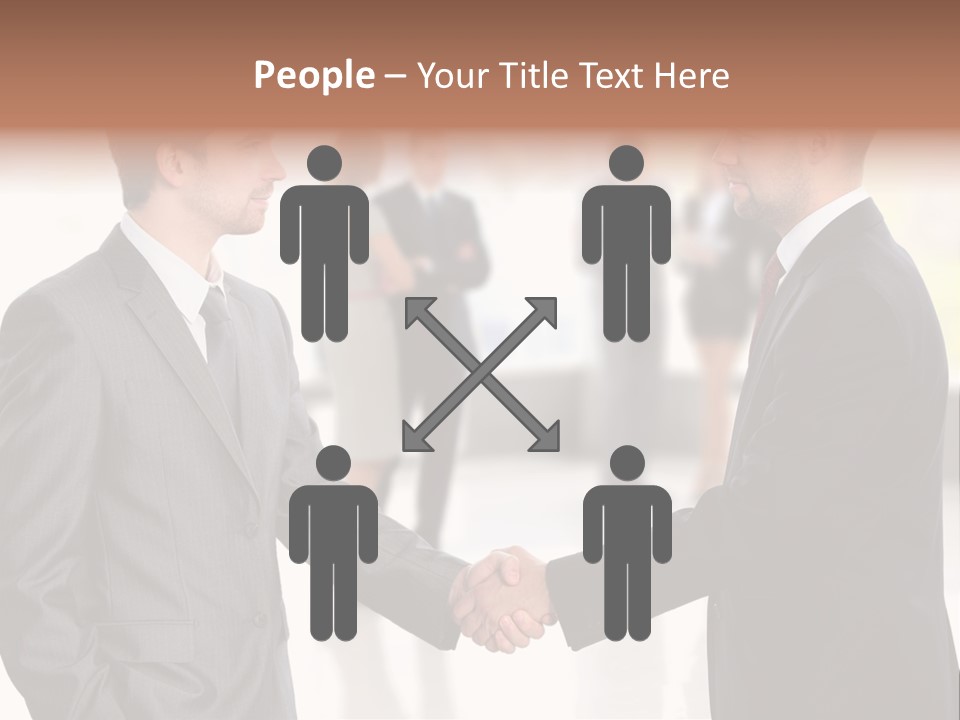 Two Men Shaking Hands In Front Of A Group Of People PowerPoint Template
