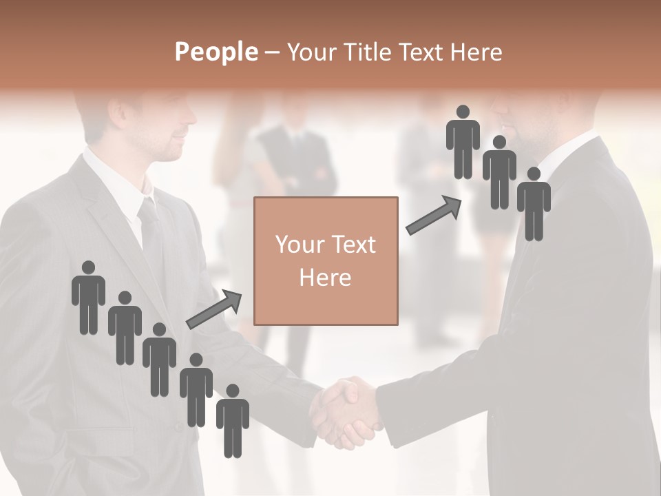 Two Men Shaking Hands In Front Of A Group Of People PowerPoint Template