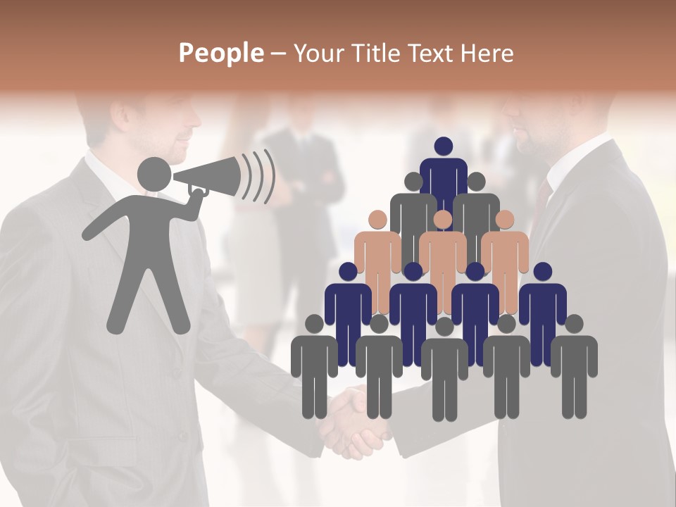 Two Men Shaking Hands In Front Of A Group Of People PowerPoint Template