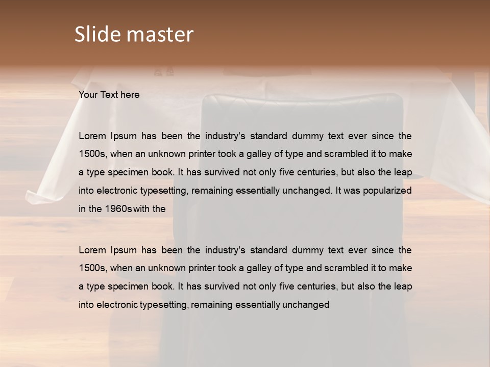 A Table With A White Table Cloth And Black Chairs PowerPoint Template