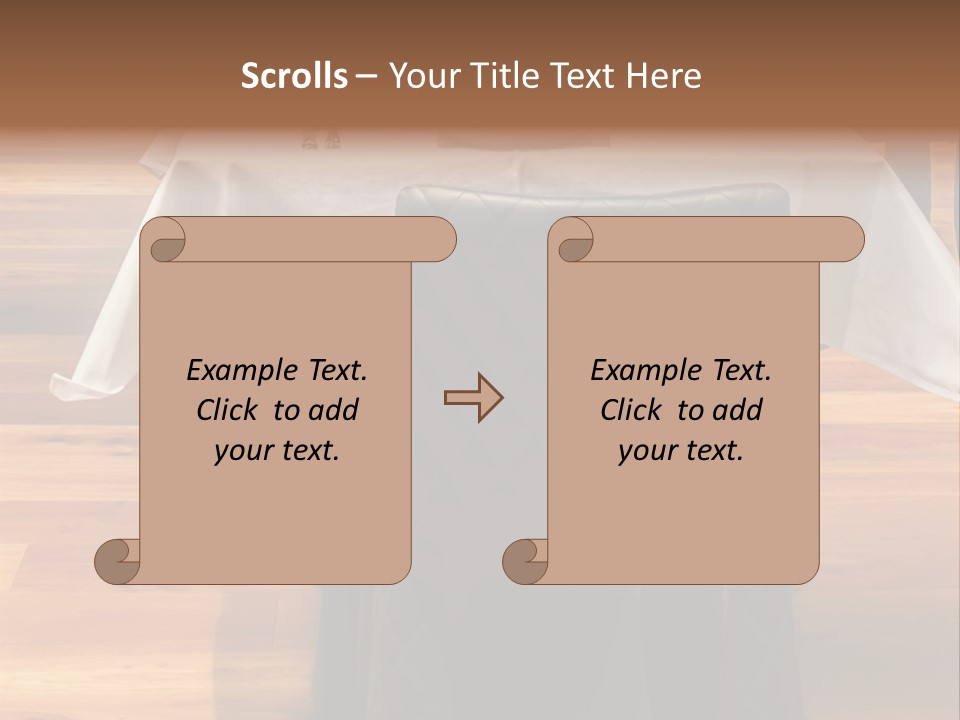 A Table With A White Table Cloth And Black Chairs PowerPoint Template