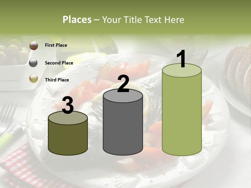 A Fish On A Plate Next To A Salad And Bread PowerPoint Template