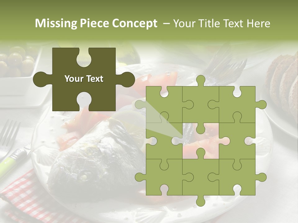 A Fish On A Plate Next To A Salad And Bread PowerPoint Template