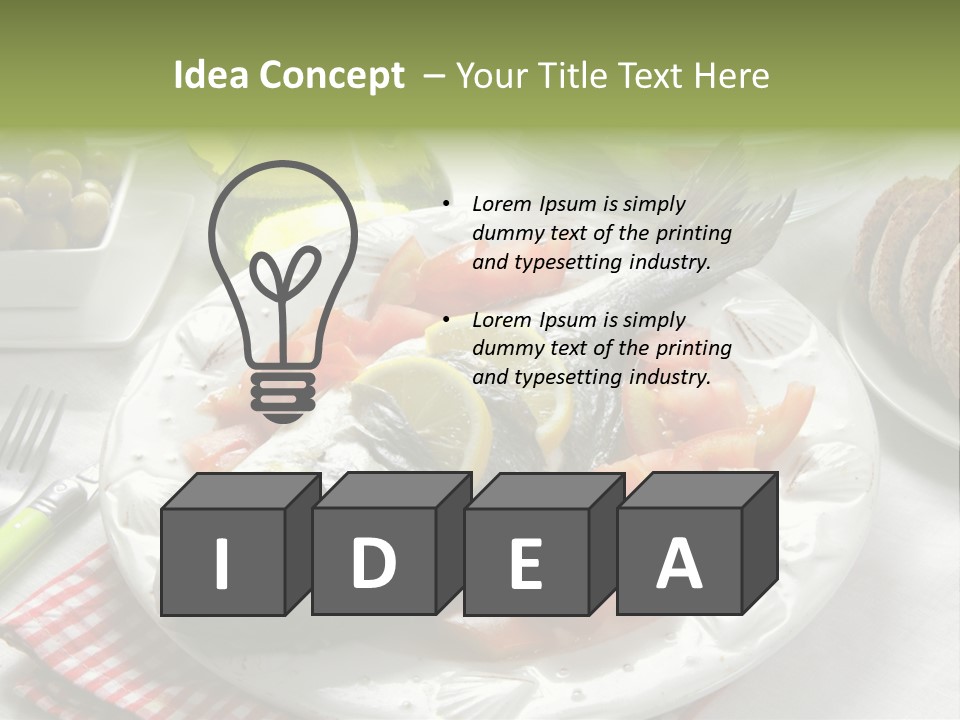 A Fish On A Plate Next To A Salad And Bread PowerPoint Template