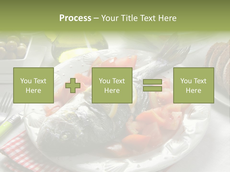 A Fish On A Plate Next To A Salad And Bread PowerPoint Template