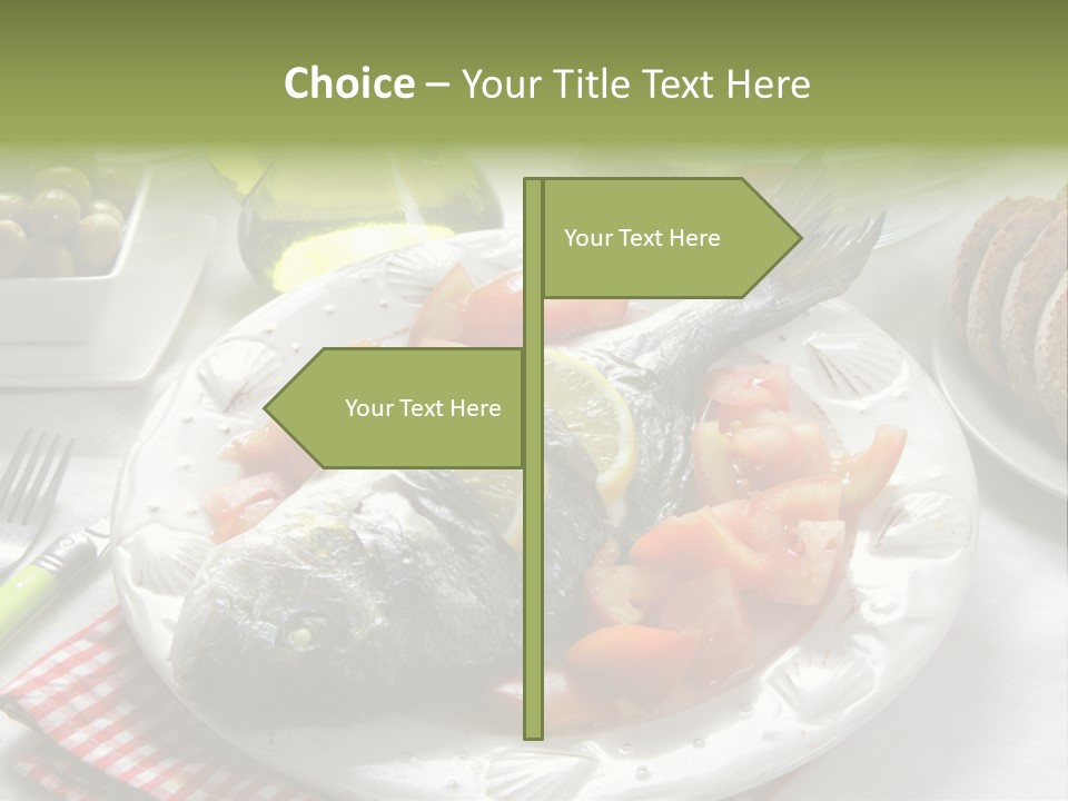 A Fish On A Plate Next To A Salad And Bread PowerPoint Template
