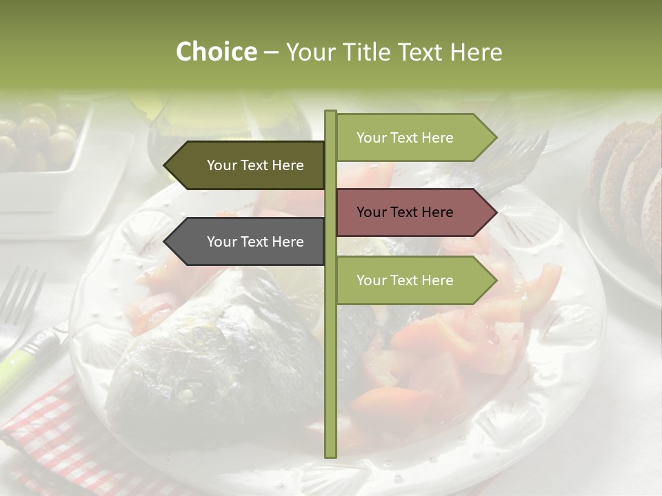 A Fish On A Plate Next To A Salad And Bread PowerPoint Template