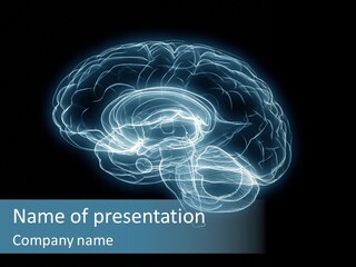 A Glowing Blue Brain On A Black Background PowerPoint Template
