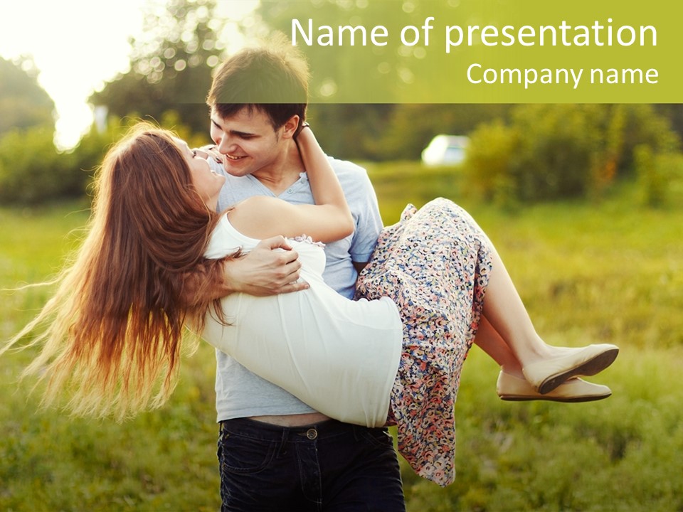 A Man Carrying A Woman On His Back In A Field PowerPoint Template