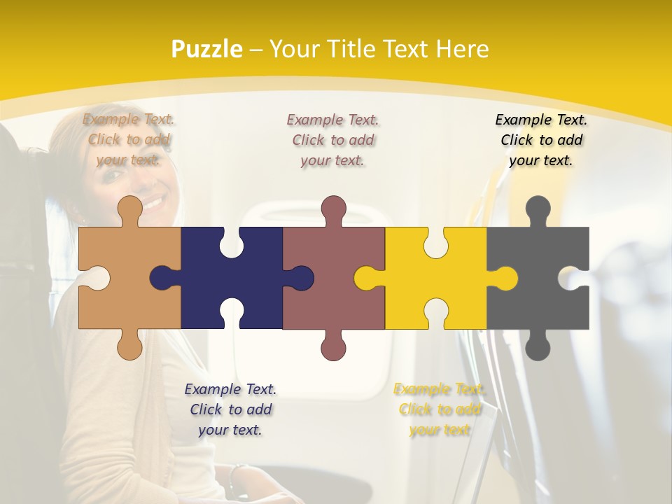 A Woman Sitting On An Airplane With A Laptop PowerPoint Template