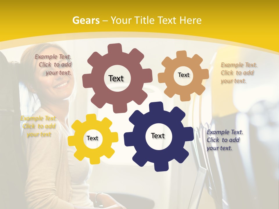 A Woman Sitting On An Airplane With A Laptop PowerPoint Template