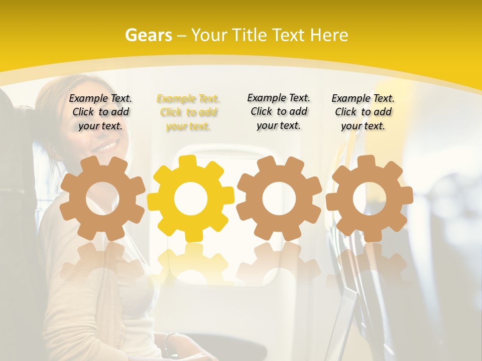 A Woman Sitting On An Airplane With A Laptop PowerPoint Template