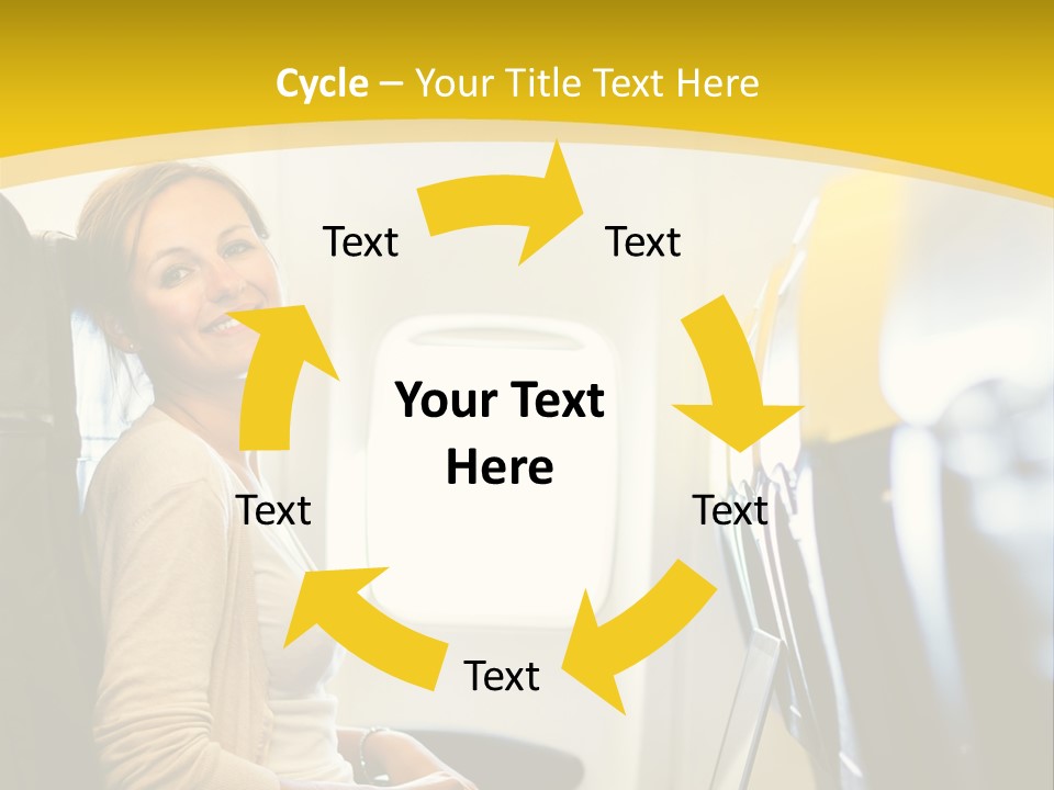 A Woman Sitting On An Airplane With A Laptop PowerPoint Template