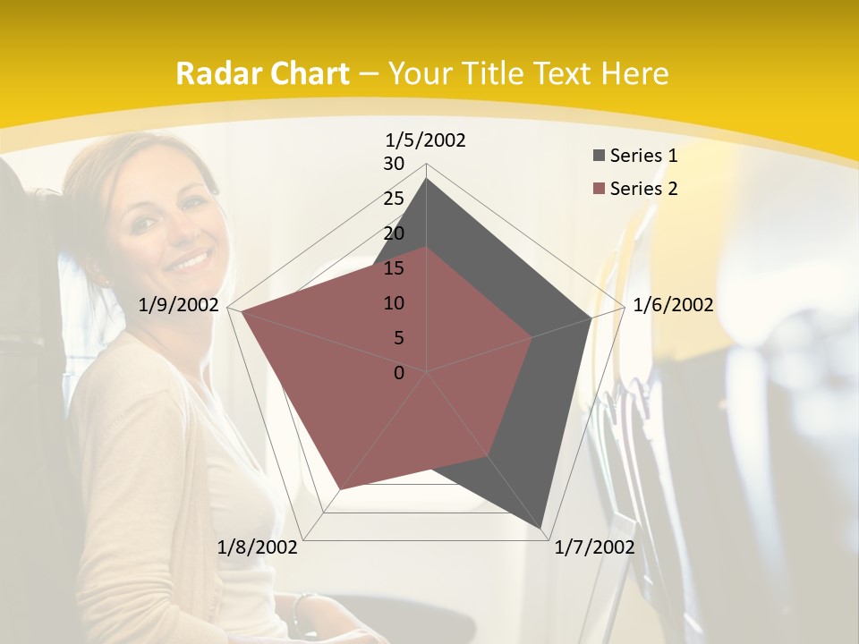 A Woman Sitting On An Airplane With A Laptop PowerPoint Template