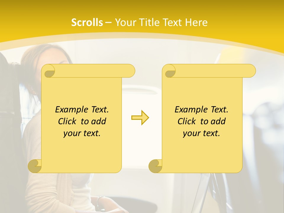 A Woman Sitting On An Airplane With A Laptop PowerPoint Template