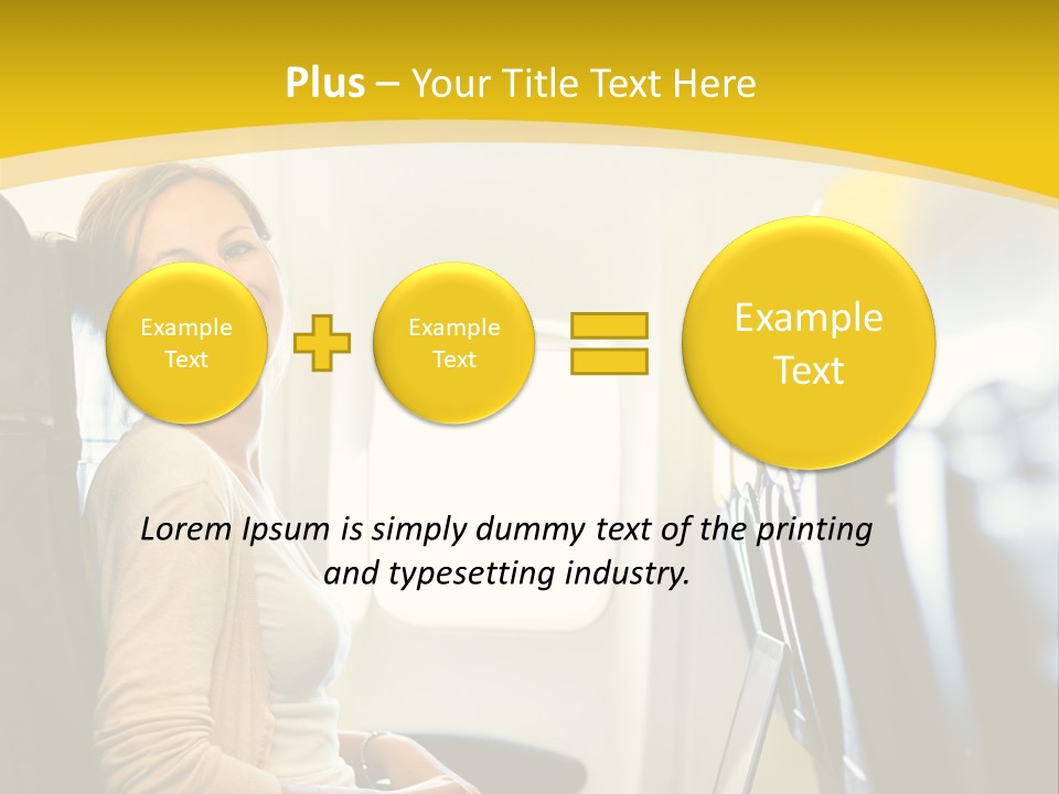 A Woman Sitting On An Airplane With A Laptop PowerPoint Template