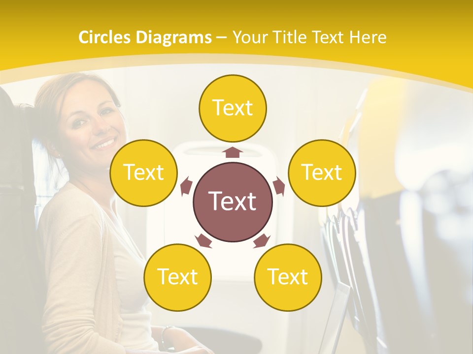 A Woman Sitting On An Airplane With A Laptop PowerPoint Template