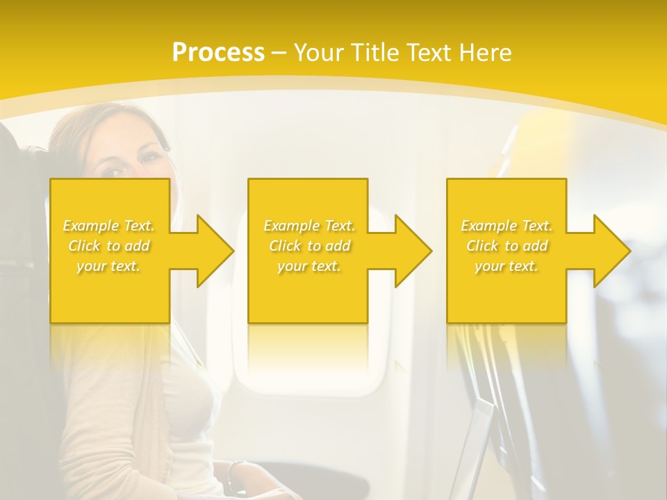 A Woman Sitting On An Airplane With A Laptop PowerPoint Template