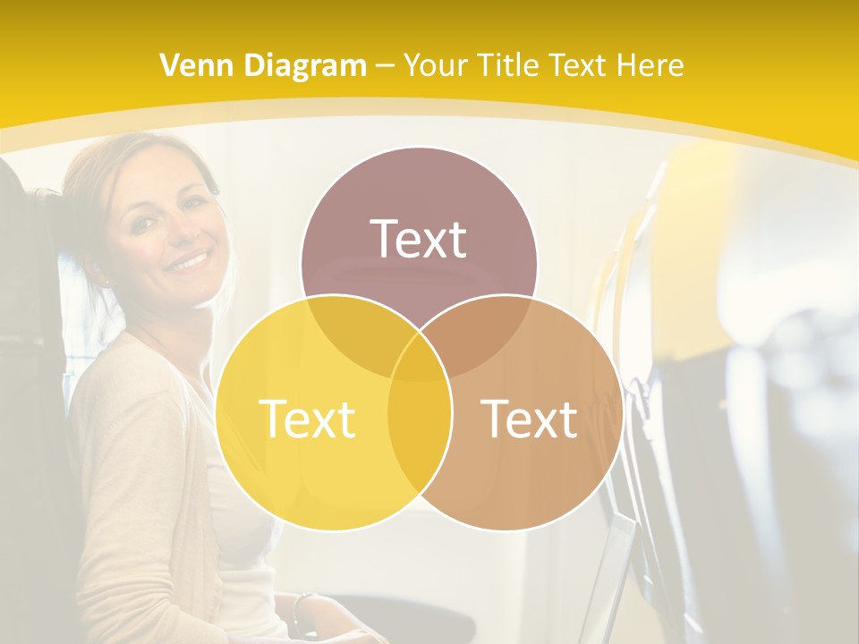 A Woman Sitting On An Airplane With A Laptop PowerPoint Template